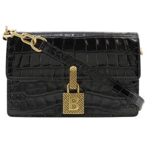 Balenciaga Shoulder Bag Clutch Crocodile Leather Black Crossbody Flap